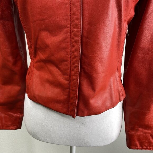 Vintage Triangles - Tannery West Jacket Womens Red Sz 5 Leather Ruffle 80's 90's - Picture 6 of 16